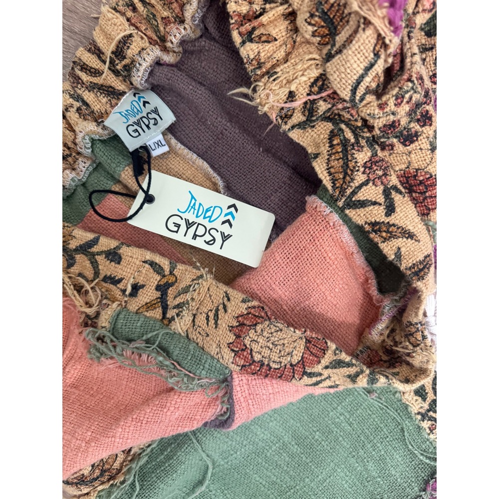 Jaded Gypsy Patchwork Boho Wide Leg Pants Multi Floral Frayed L/XL NEW - Picture 4 of 5